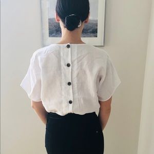 Aritzia white 100% linen short sleeve blouse